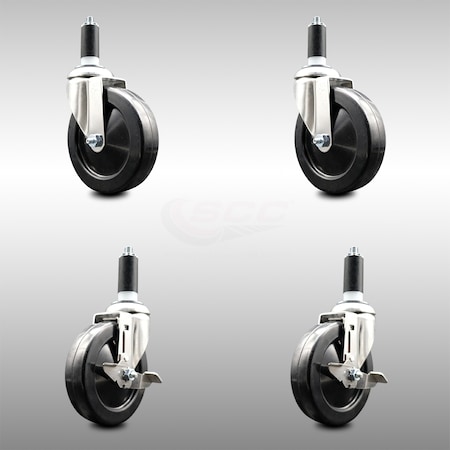 Service Caster 5 Inch 316SS Soft Rubber Swivel 1-3/8 Inch Expanding Stem Caster Brake SCC, 2PK SCC-SS316EX20S514-SRS-2-TLB-2-138